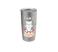 I am 2! Cute cat/Kitten with Birthday Cake Stainless Steel Insulated Tumbler