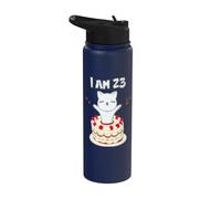 I am 23! Cute cat/Kitten with Birthday Cake Stainless Steel Insulated Water Bottle