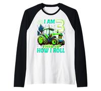 I Am 3 This is How I Roll Two Years Old Tractor 3rd Birthday Raglan Baseball Tee