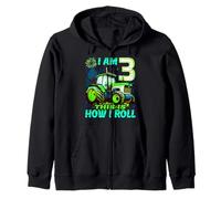 I Am 3 This is How I Roll Two Years Old Tractor 3rd Birthday Zip Hoodie