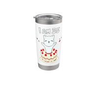 I am 35! Cute cat/Kitten with Birthday Cake Stainless Steel Insulated Tumbler