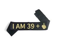“I AM 39+1” Sash, 40th Birthday Sash for Women Men, Forty Years Old Funny Birthday Decoration Gifts, 40th Birthday Party Decor Supplies Favors for Women Men (Black Sash with Gold Glitter Lettering)