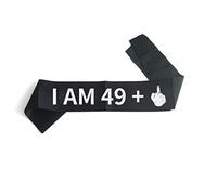 “I AM 49+1” Sash, Funny 50th Birthday Sash for Women Men,Fifty Years Old Birthday Funny Gifts, 50th Birthday Party Supplies Decorations Favors (Soft Black Sash with Silver Glitter Lettering)