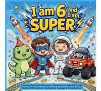 I am 6 and I am SUPER: Coloring Book with Dinosaurs, Superheroes, Space & Trucks | 45 Positive Affirmations for Confidence, Courage & Awesome Fun | Birthday Gift for 6-Year-Old Boys