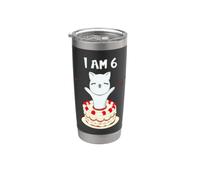 I am 6! Cute cat/Kitten with Birthday Cake Stainless Steel Insulated Tumbler
