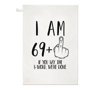 I Am 69 + Middle Finger 70th Birthday Tea Towel Dish Cloth