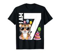 I Am 7 Year Old Birthday Tiger Themed 7th Party T-Shirt