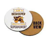 I Am A Beekeeper What's Your Superpower?, Bee Lover Gift, Tableware, Coffee, Tea, Drink Coaster. (Round Shaped Coaster)