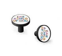 I Am A Child of God Cabinet Knobs and Wall Hooks, 6 Pack Modern Drawer Pulls with Black-Style-1 Base, Solid Zinc Alloy Handles for Kitchen, Bathroom, Dresser