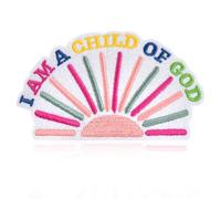 I Am a Child of God Patch, Inspirational Rainbow Sunburst Embroidered Badge, 4"x2.5" Iron On or Sew On Patch for Backpack, Bible Cover, Jacket, Hoodie, Christian Faith Gift for Teens, Women, Baptism
