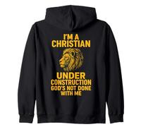 I Am A Christian Under Construction God's Not Done Lion Zip Hoodie
