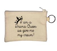 I AM A Drama Queen So Give Me My Crown Key Chain Coin Purse Beige