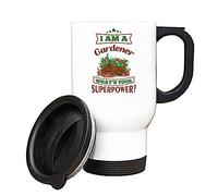 I am a Gardener What's Your Superpower?, Gardening Gift, Gardeners Gift, Silver, White Insulated 14oz Travel Mug, Tea, Coffee Mug. (White)