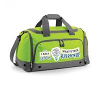 I Am A Genius. What's Your Superpower? Great Gift for Christmas, Birthdays, and Any Special Day, Holdall Shoulder Bag. (Lime Green)