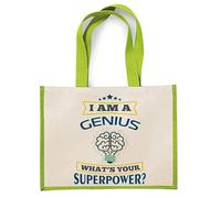 I Am A Genius. What's Your Superpower? Great Gift for Christmas, Birthdays, and Any Special Day, Jute Bag, Shopping Bag. (Apple Green)