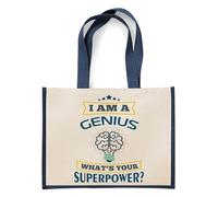 I Am A Genius. What's Your Superpower? Great Gift for Christmas, Birthdays, and Any Special Day, Jute Bag, Shopping Bag. (Navy Blue)