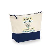 I Am A Genius. What's Your Superpower? Great Gift for Christmas, Birthdays, and Any Special Day, Makeup Bag, Canvas Accessory Bag. (Natural Navy, M)