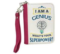 I Am A Genius. What's Your Superpower? Great Gift for Christmas, Birthdays, and Any Special Day, Women's Small Leather Zip-Around Wallet, Credit Card Slots, Coin Purse, Pink.