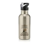 I Am A Geography Teacher Whats Your Superpower?, Teacher Gift, Stainless Steel 600ml Water Bottle with Straw. (Silver)