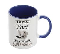 I Am A Poet What's Your Superpower?, Poetry Lover Gift, Inside Coloured Coffee, Tea Mug. (Navy Blue)