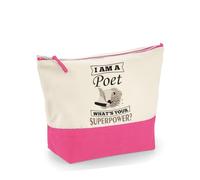 I Am A Poet What's Your Superpower?, Poetry Lover Gift, Travel Bag, Girl Makeup Bag, Canvas Accessory Bag. (Natural True Pink, M)