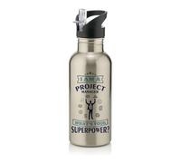 I Am A Project Manager. What’s Your Superpower? Stainless Steel 600ml Water Bottle with Straw. (Silver)