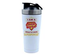 I Am a Social Worker - What’s Your Superpower? | Funny Social Work Appreciation Gift, 500ml Aluminium Shaker Bottle. (White)