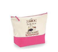 I Am A Solicitor. What's Your Superpower, Gift for a Lawyer, Makeup Bag, Canvas Accessory Bag. (Natural True Pink, M)