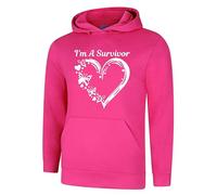 I Am A Survivor Hoodie Heart Butterfly Breast Cancer Awareness Ribbon Support Health Medical Adult Unisex Hood Top Hot Pink