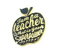 I Am A Teacher What Is Your Superpower Black Apple Teachers Pet School Metal Enamel Pin Badge