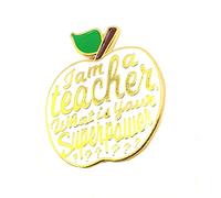 I Am A Teacher What Is Your Superpower White Apple Teachers Pet School Metal Enamel Pin Badge