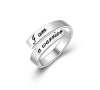 I Am A Warrior Rings 925 Sterling Silver Inspirational Ring Engraved Adjustable Motivational Gifts for Women Girls