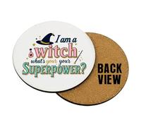I Am a Witch, What’s Your Superpower?” - Funny Halloween Witch Design | Magical Quote Artwork for Spooky Season & Holiday Gifting, Coffee, Tea, Drink Coaster (Round Coaster MDF)