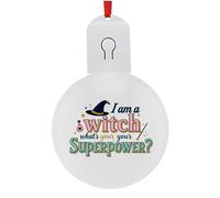 I Am a Witch, What’s Your Superpower?” - Funny Halloween Witch Design | Magical Quote Artwork for Spooky Season & Holiday Gifting,Acrylic Round LED Light Comes With battery, With Multi Color Settings.