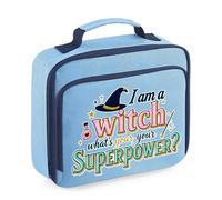 I Am a Witch, What’s Your Superpower?” - Funny Halloween Witch Design | Magical Quote Artwork for Spooky Season & Holiday Gifting, Lunch Box Reusable Bag, Lunch Cooler Bag. (Sky Blue)