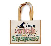 I Am a Witch, What’s Your Superpower?” - Funny Halloween Witch Design | Magical Quote Artwork for Spooky Season & Holiday Gifting, Jute Bag, Shopping Bag (Natural)
