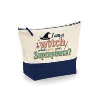 I Am a Witch, What’s Your Superpower?” - Funny Halloween Witch Design | Spooky Season & Holiday Gifting,Travel Bag, Girl Makeup Bag, Canvas Accessory Bag. (Natural Navy, L)