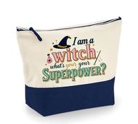 I Am a Witch, What’s Your Superpower?” - Funny Halloween Witch Design | Spooky Season & Holiday Gifting,Travel Bag, Girl Makeup Bag, Canvas Accessory Bag. (Natural Navy, M)