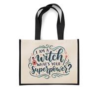 I Am a Witch, What’s Your Superpower?” - Spooky Season & Holiday Gifting, | Funny Halloween Witch Design, Jute Bag, Shopping Bag (Black)