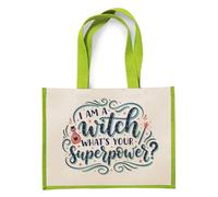 I Am a Witch, What’s Your Superpower?” - Spooky Season & Holiday Gifting, | Funny Halloween Witch Design, Jute Bag, Shopping Bag (Apple Green)