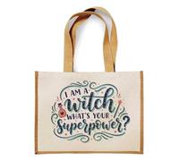 I Am a Witch, What’s Your Superpower?” - Spooky Season & Holiday Gifting, | Funny Halloween Witch Design, Jute Bag, Shopping Bag (Natural)