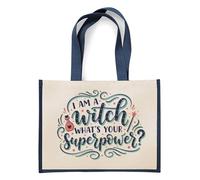 I Am a Witch, What’s Your Superpower?” - Spooky Season & Holiday Gifting, | Funny Halloween Witch Design, Jute Bag, Shopping Bag (Navy Blue)