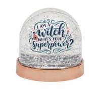 I Am a Witch, What’s Your Superpower?” - Spooky Season & Holiday Gifting, | Funny Halloween Witch Design, Snow Globe Dome Glitter Shaker. (Rose Gold)