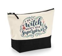 I Am a Witch, What’s Your Superpower?” - Spooky Season & Holiday Gifting, | Funny Halloween Witch Design, Travel Bag, Girl Makeup Bag, Canvas Accessory Bag. (Natural Black, L)