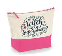 I Am a Witch, What’s Your Superpower?” - Spooky Season & Holiday Gifting, | Funny Halloween Witch Design, Travel Bag, Girl Makeup Bag, Canvas Accessory Bag. (Natural True Pink, L)