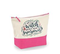 I Am a Witch, What’s Your Superpower?” - Spooky Season & Holiday Gifting, | Funny Halloween Witch Design, Travel Bag, Girl Makeup Bag, Canvas Accessory Bag. (Natural True Pink, M)