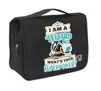 I Am A Wizard What’s Your Superpower - Funny Wizard Gift, Magic Quote, Novelty Fantasy, Men Portable Storage Bag, Hanging Toiletry Bag. (Black)