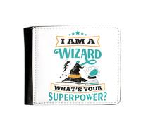 I Am A Wizard What’s Your Superpower - Funny Wizard Gift, Magic Quote, Novelty Fantasy, Men's PU Leather Wallet for Boys/Men Birthday Stocking Filler.