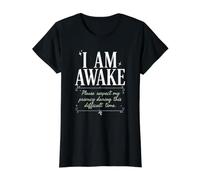 I am Awake Please Respect My Privacy Funny Sleepy Morning Value Graphic T-Shirt, Women, Black, XL