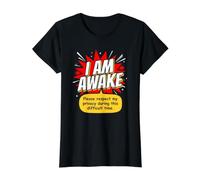 I am Awake Please Respect My Privacy Funny Weekend Humor Value Graphic T-Shirt, Women, Black, L